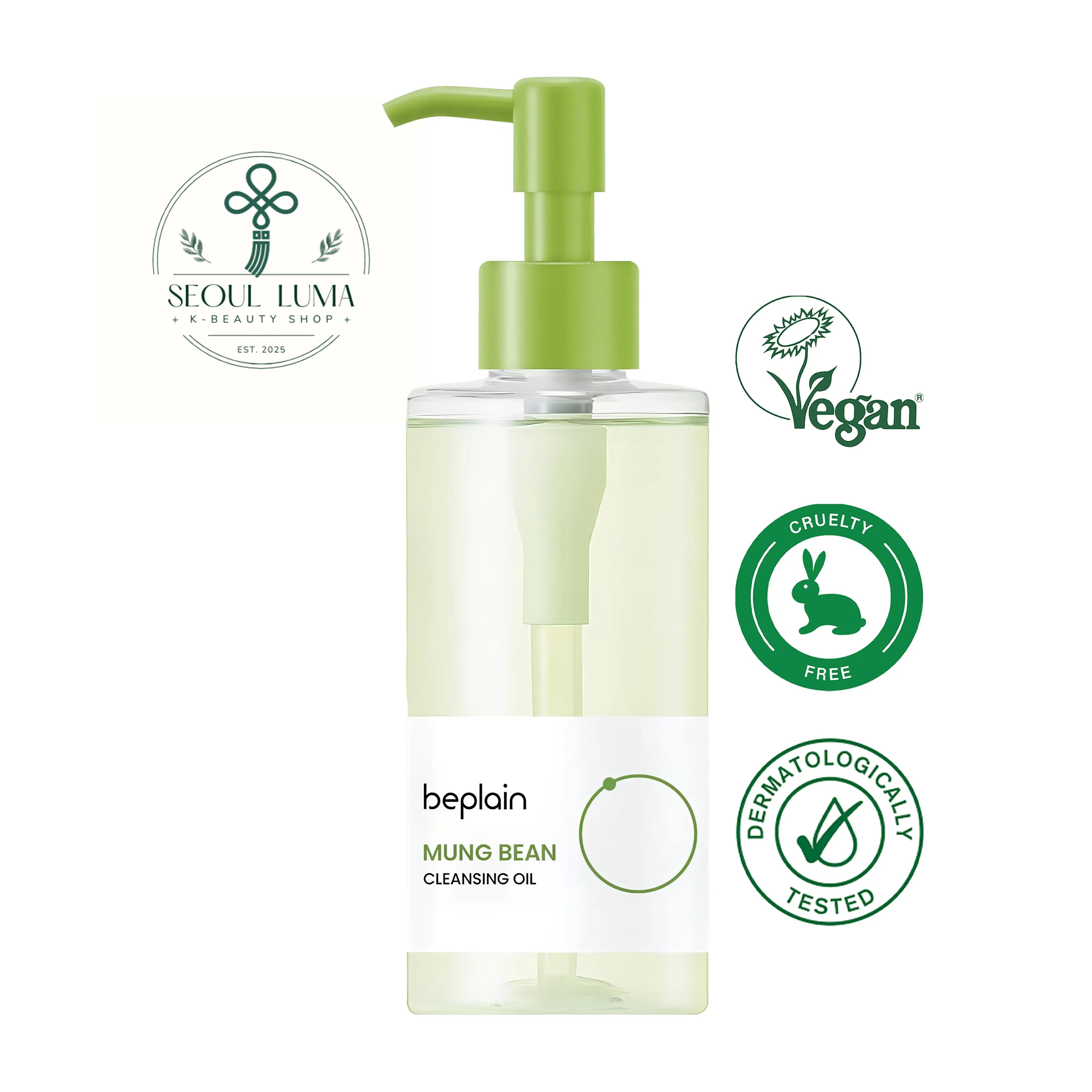 BEPLAIN Mung Bean Cleansing Oil with 4 types of mung bean extracts, green tea seed oil, and lightweight formula for gentle yet effective makeup removal